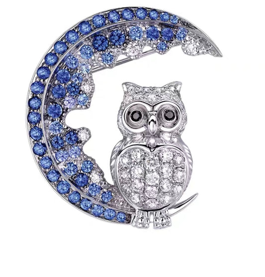 Dark Blue Night Owl necklace white Gold and Diamond
